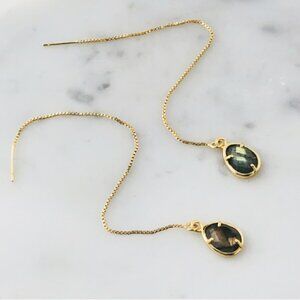 Green Labradorite Egg Shape Delicate Threader Gold Earrings